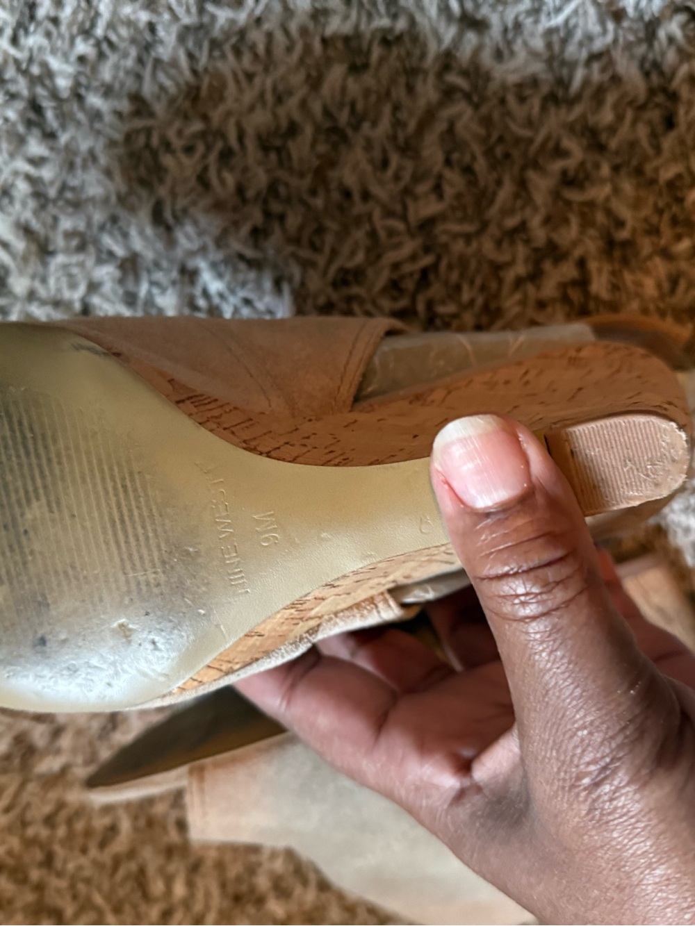Nine West Taupe Suede Cork Wedge Mules - Picture 3 of 5